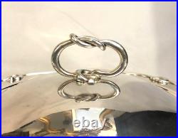 Légumier + plat rond PLASAIT métal argenté Modèle NOEUD GORDIEN service Plateau