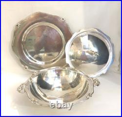 Légumier + plat rond PLASAIT métal argenté Modèle NOEUD GORDIEN service Plateau