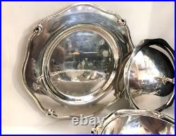 Légumier + plat rond PLASAIT métal argenté Modèle NOEUD GORDIEN service Plateau