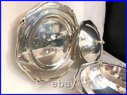 Légumier + plat rond PLASAIT métal argenté Modèle NOEUD GORDIEN service Plateau