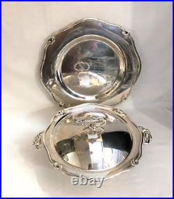 Légumier + plat rond PLASAIT métal argenté Modèle NOEUD GORDIEN service Plateau