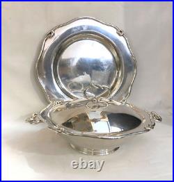 Légumier + plat rond PLASAIT métal argenté Modèle NOEUD GORDIEN service Plateau