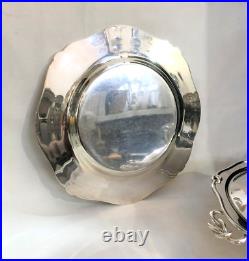 Légumier + plat rond PLASAIT métal argenté Modèle NOEUD GORDIEN service Plateau