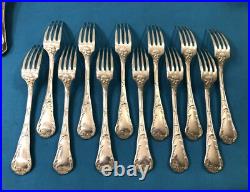 Ménagère 12 couverts CHRISTOFLE modèle CHRYSANTHEME métal argenté 21,5 cm Table