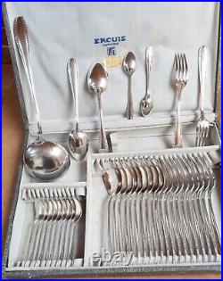 Ménagère ERCUIS, modèle perlé, Art déco, métal argenté, 37 pièces, très bon état