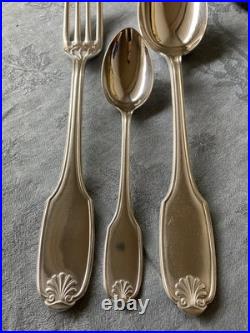 Ménagère en métal argenté Alfenide, 39 pièces, modèle petite coquille