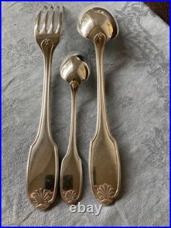 Ménagère en métal argenté Alfenide, 39 pièces, modèle petite coquille