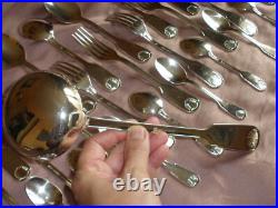Ménagère métal inox argenté modèle Coquille 36 pièces manque 1 fourchette
