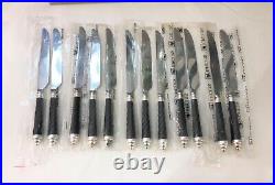 NEUF 12 grands couteaux ERCUIS ébène et métal argenté Modèle CONDE torsadé ébony