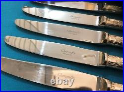 NEUF 6 couteaux à entremet CHRISTOFLE modèle POMPADOUR métal argenté 20 cm