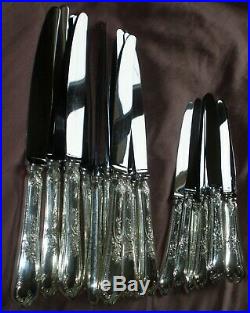 P. E. M. A. J 12 + 12 = 24 couteaux métal argenté & inox modèle Louis XV / Régence