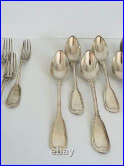Partie de ménagère Christofle modèle filet, métal argenté monogrammé début XXe