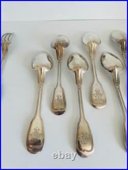 Partie de ménagère Christofle modèle filet, métal argenté monogrammé début XXe