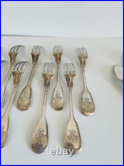 Partie de ménagère Christofle modèle filet, métal argenté monogrammé début XXe