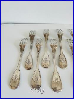 Partie de ménagère Christofle modèle filet, métal argenté monogrammé début XXe