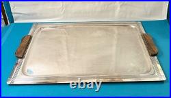 Plateau de service ERCUIS modèle MALACCA métal argenté & palissandre 55x38 cm