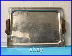 Plateau de service ERCUIS modèle MALACCA métal argenté & palissandre 55x38 cm