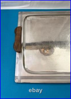 Plateau de service ERCUIS modèle MALACCA métal argenté & palissandre 55x38 cm