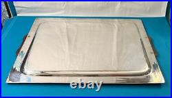 Plateau de service ERCUIS modèle MALACCA métal argenté & palissandre 55x38 cm
