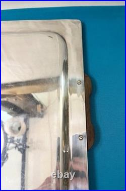 Plateau de service ERCUIS modèle MALACCA métal argenté & palissandre 55x38 cm