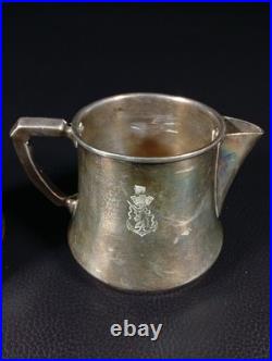Pots à lait Christofle métal argenté gravés licorne et ancre, modèle institution