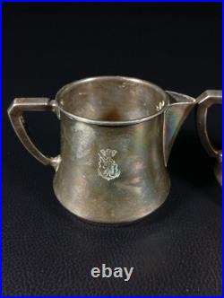 Pots à lait Christofle métal argenté gravés licorne et ancre, modèle institution